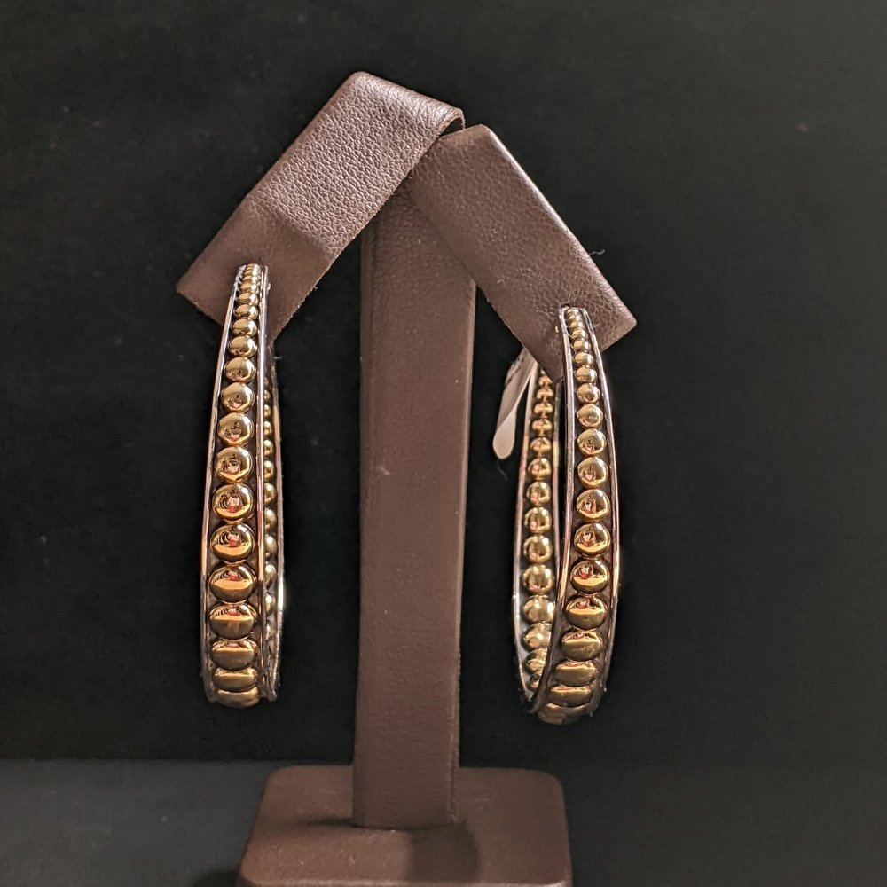 LAGOS Signature Caviar Silver & Gold Tapered Beaded Hoop Earrings
